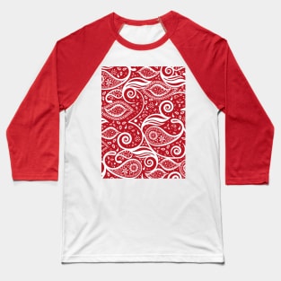 Paisley Bohemian Breeze Art - White and Red Baseball T-Shirt